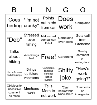 Dad Bingo Card
