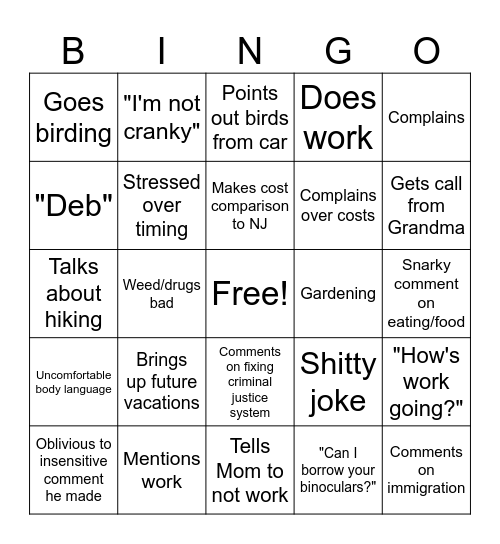 Dad Bingo Card