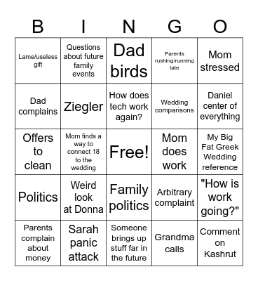 Family Bingo Card