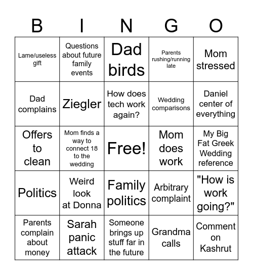 Family Bingo Card