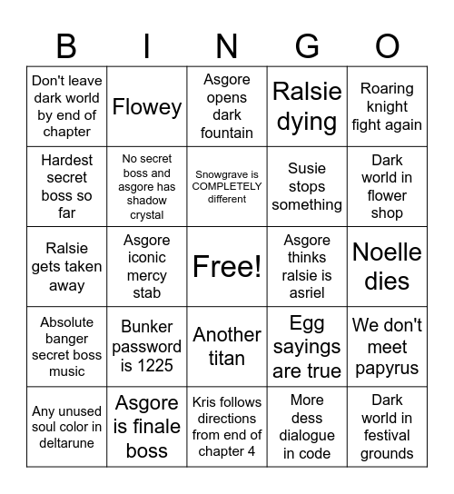 Chapter 5 deltarune Bingo Card