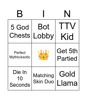 Fortnite Blitz Royale Bingo Card