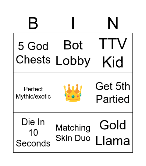 Fortnite Blitz Royale Bingo Card