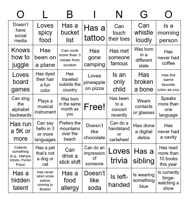 OL Bingo! Bingo Card