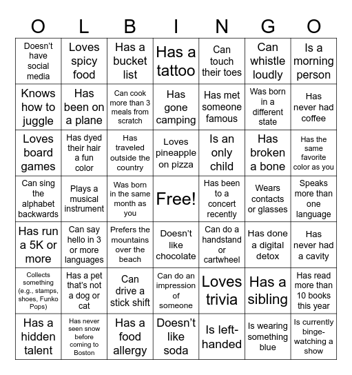 OL Bingo! Bingo Card
