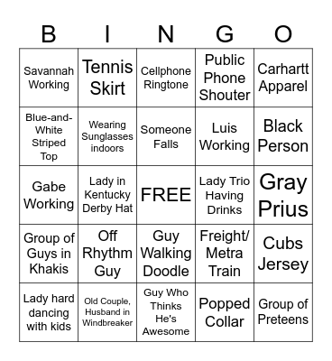 Suburban Bingo, Free Concert Night Bingo Card