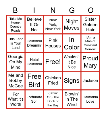 MUSIC BINGO at the Ann Arbor Eagles!  Feels like America! Bingo Card