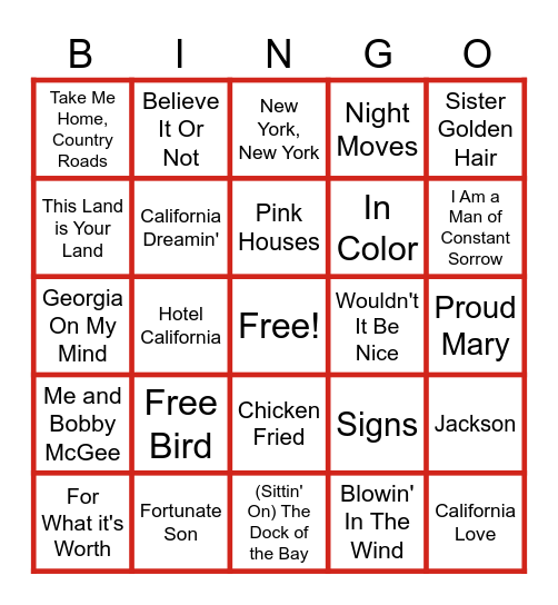 MUSIC BINGO at the Ann Arbor Eagles!  Feels like America! Bingo Card