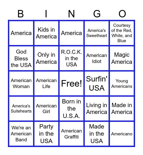 MUSIC BINGO at the Ann Arbor Eagles!  America, American, USA! Bingo Card