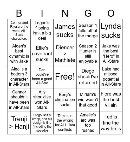 Disventure Camp Bingo Card