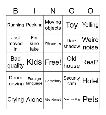 Scary video Bingo Card