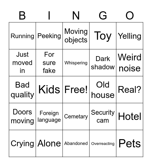 Scary video Bingo Card