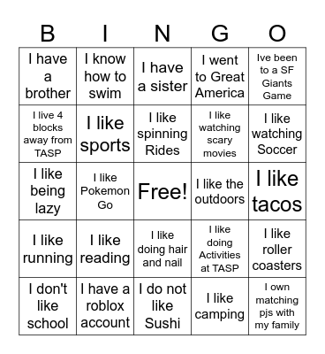 Things in Common Bingo Card