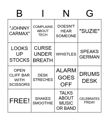 JOHNNY BINGO! Bingo Card