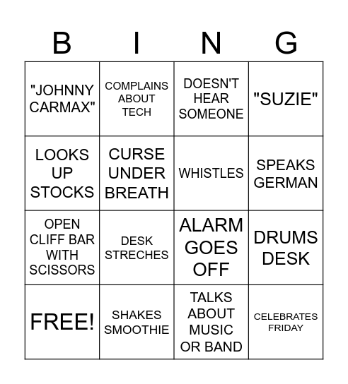 JOHNNY BINGO! Bingo Card