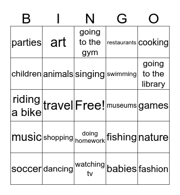 "I like..." Bingo Card