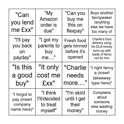 Financial Train Wreck Bingo Card