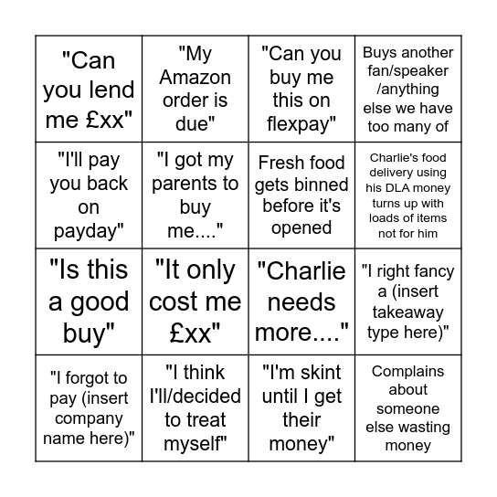 Financial Train Wreck Bingo Card