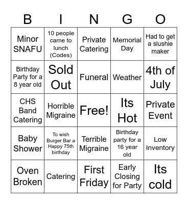 Why is Surfin Chef Closed Today!! Bingo Card