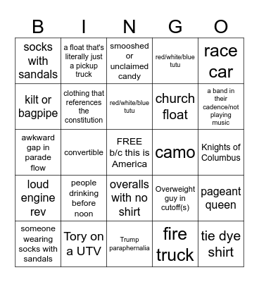 Cbus 4th of July Parade Bingo Card