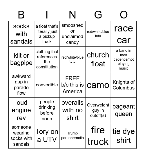 Cbus 4th of July Parade Bingo Card