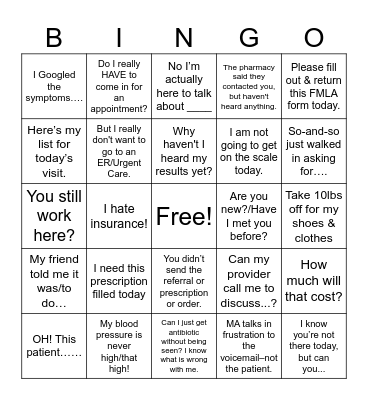 Medical Assistant Bingo Card