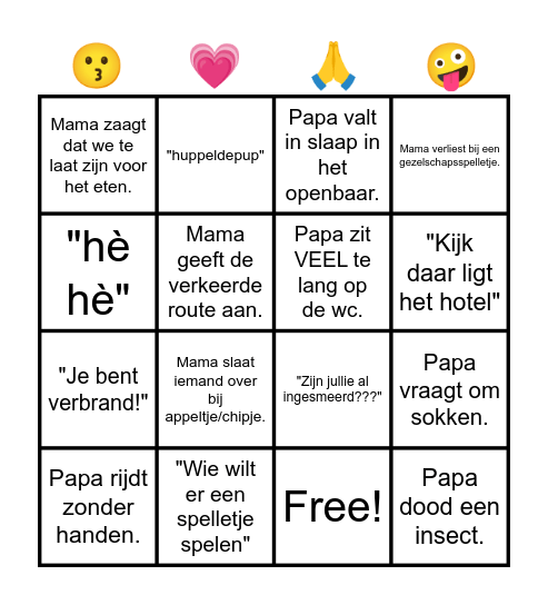 Mama & Papa bingo Card