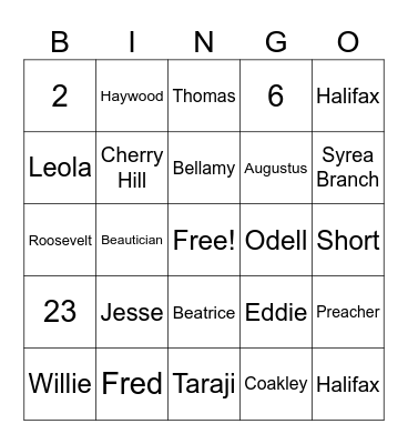Cofield Family Bingo Card
