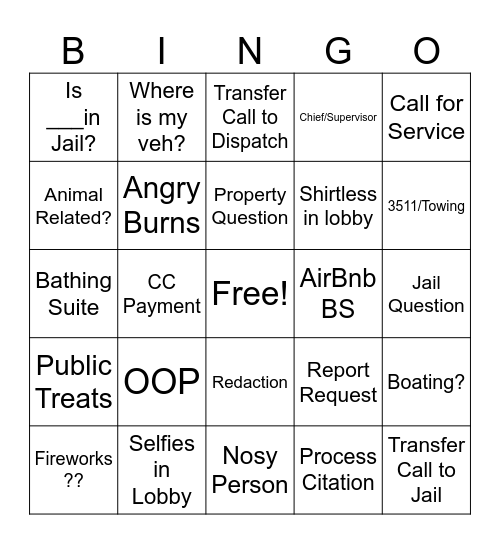 PD Records Bingo Card