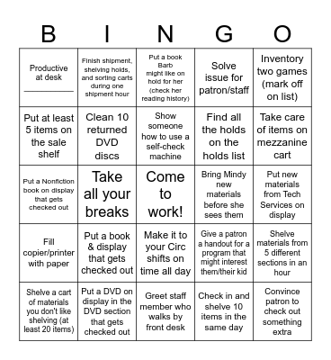 Library Tasks Bingo Card