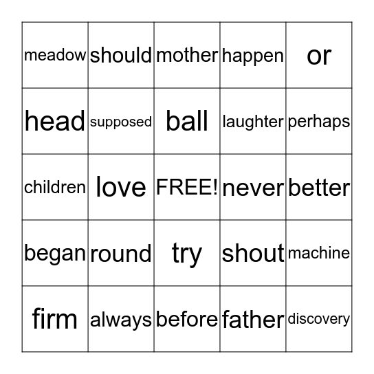 Vocabulary Bingo! Bingo Card