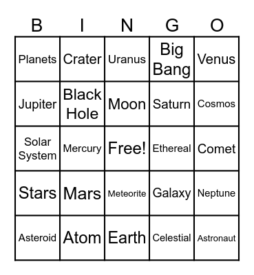 Outer Space Bingo Card