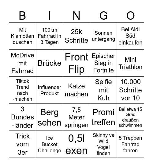 Sommerferien Bingo Card