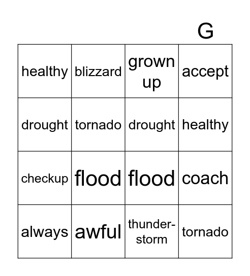 Spelling Bingo Card