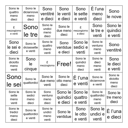 24- HOUR CLOCK Bingo Card