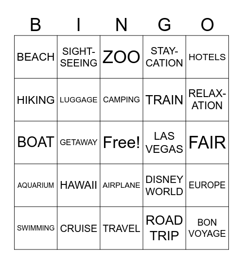 SUMMER VACATION Bingo Card