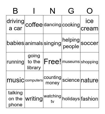 "I like..." Bingo Card