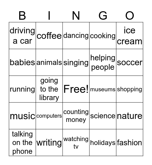 "I like..." Bingo Card