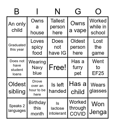 FIND SOMEONE WHO... Bingo Card
