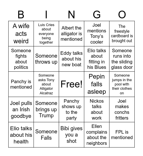 Family Bingo Card Bingo Card