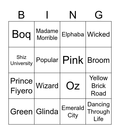 WICKED BINGO Card