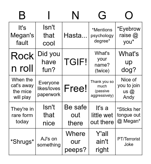 Robin - isms Bingo Card