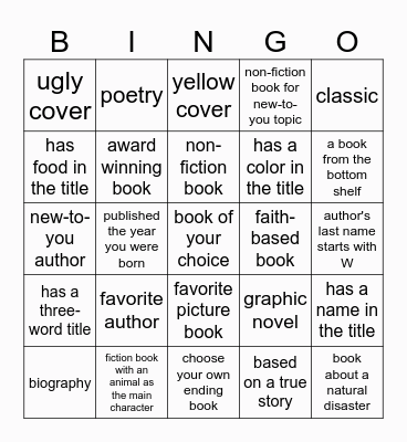 Summer Reading Bingo Card
