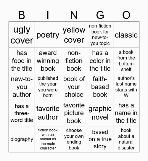 Summer Reading Bingo Card