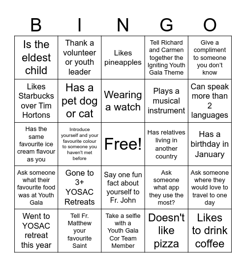 Igniting Youth Gala 2025: Dance Floor Bingo Card