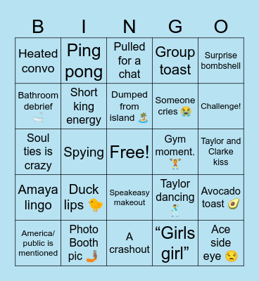Love Island Bingo Card