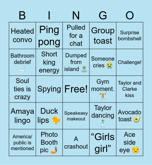 Love Island Bingo Card