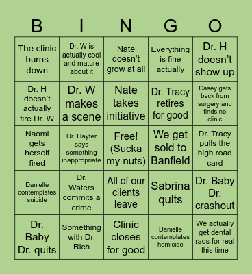 DFAH Summer Shitshow 2025 Bingo Card