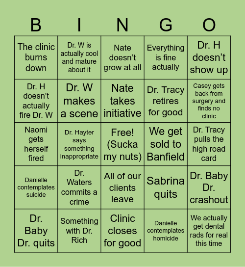 DFAH Summer Shitshow 2025 Bingo Card