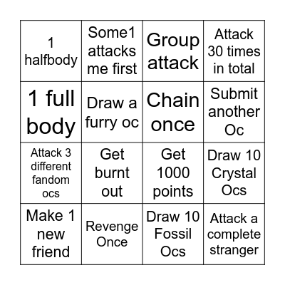 Artfight 2025 Bingo Card